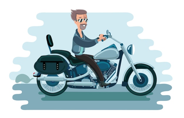 Illustration of man riding old school american motorcycle