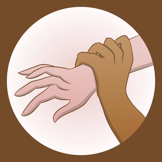 Vector illustration of a man's hand holding a woman hand for rape and sexual abuse concept