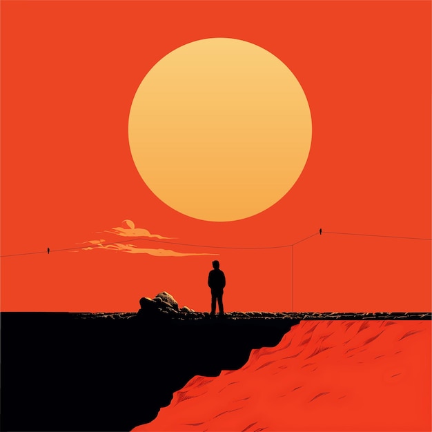 An illustration of a man staring at sun