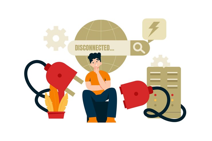 Vector illustration of a man thinking about solving a signal connection problem
