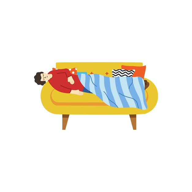 illustration of a man tried and relaxing on couch