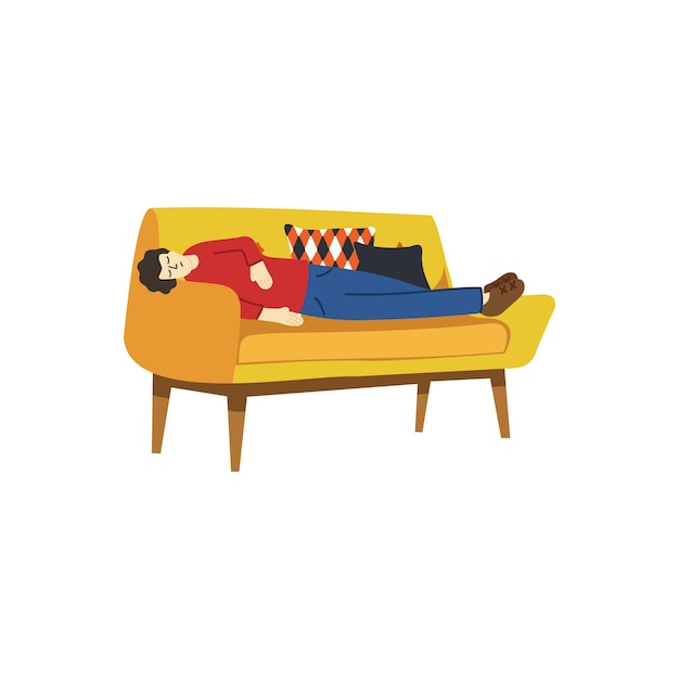 Illustration of a man tried and relaxing on couch