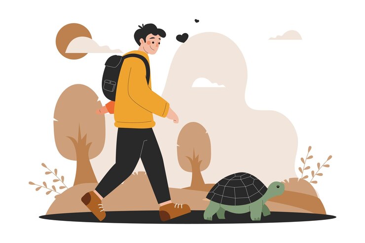Vector illustration of a man walking with his pet