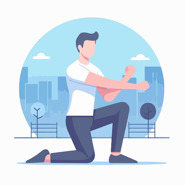 illustration of a man warming up with stretches before a workout in the park