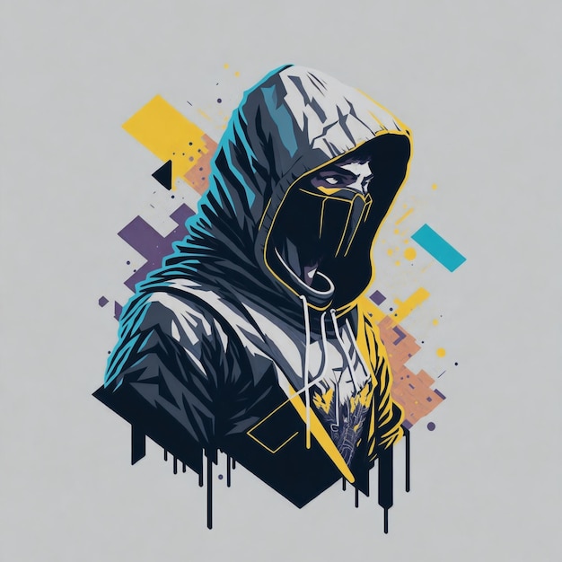 Vector an illustration of a man with a hood and mask