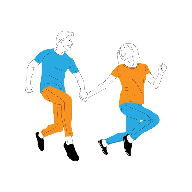 Illustration of a man and woman couple jumping for joy