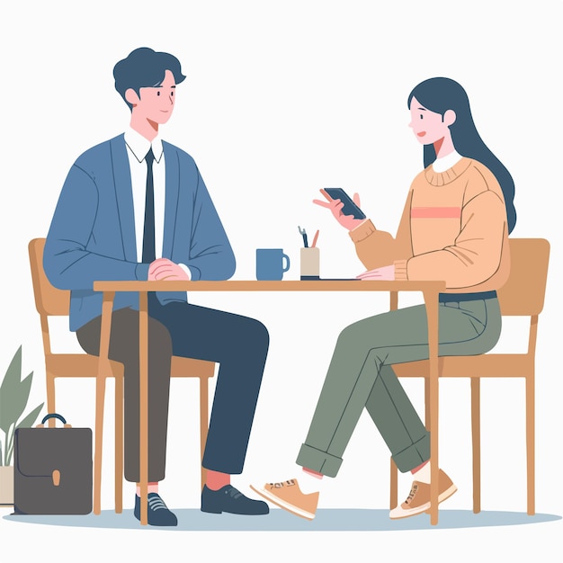 Vector illustration of a man and a woman discussing