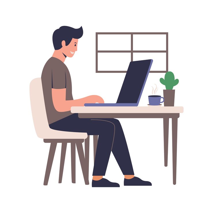 Vector illustration of man working at home office