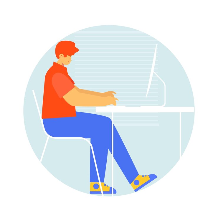 Vector illustration of man working on laptop