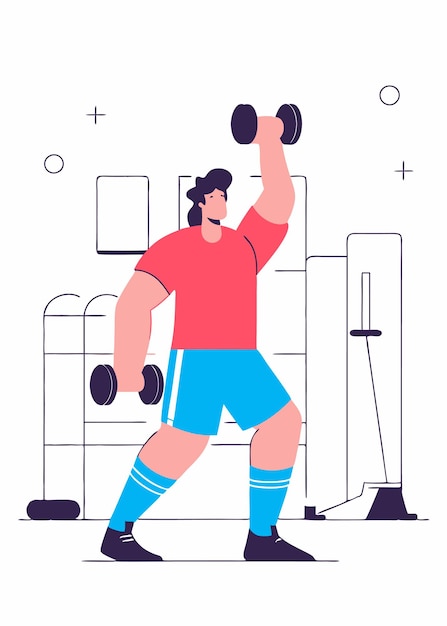 白い背景の体育館の男性のイラスト