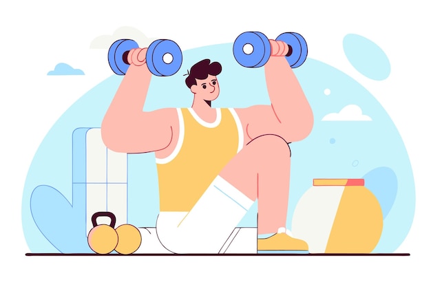白い背景の体育館の男性のイラスト