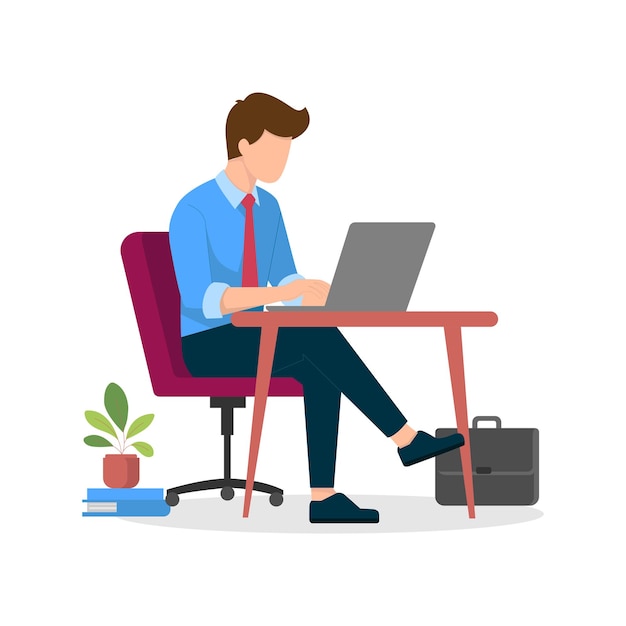 Illustrazione di un uomo che lavora con un portatile in ufficio