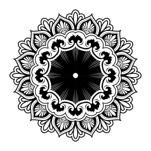 Illustrazione di mandala art decor design. spesse linee nere su uno sfondo bianco. illustrazione vettoriale