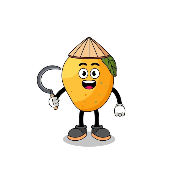 Vector illustration of mango fruit as an asian farmer character design