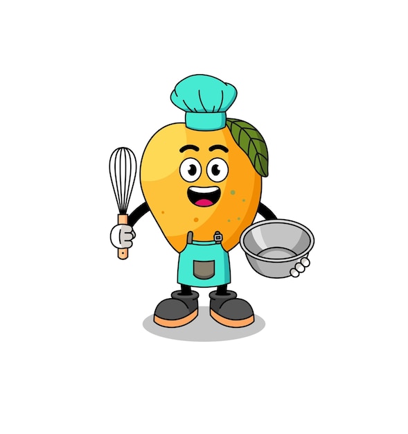 Illustrazione del frutto del mango come design del personaggio di uno chef di panetteria
