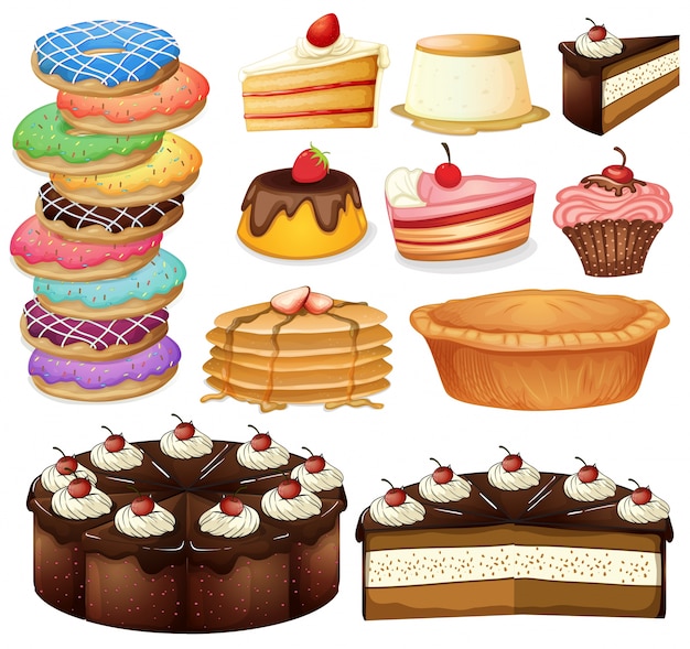 Illustrazione di molti dessert diversi