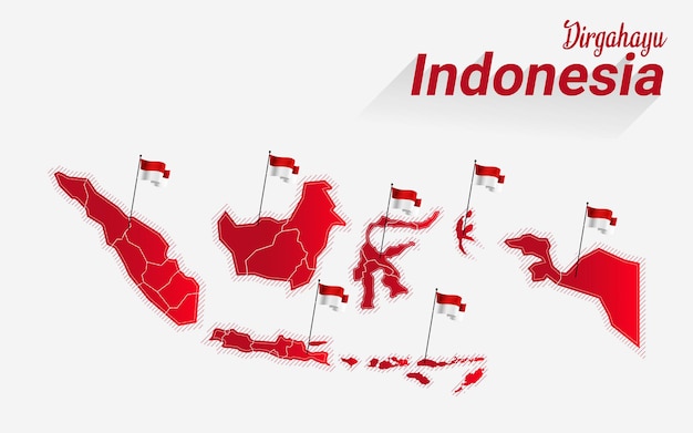 Vettore illustrazione di una mappa dell'indonesia in commemorazione del giorno dell'indipendenza indonesiana