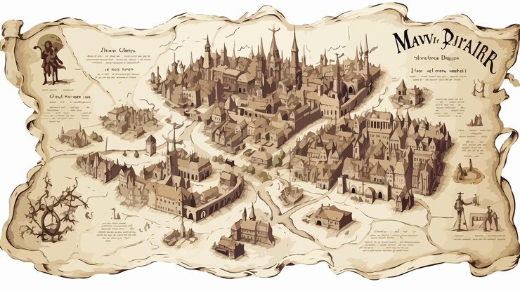 Vector illustration of marauders map in lviv ukraine
