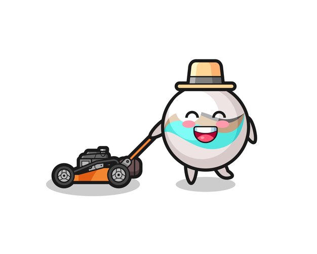 Illustration of the marble toy character using lawn mower