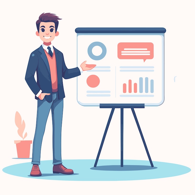 Vector illustration of a marketer presenting a product