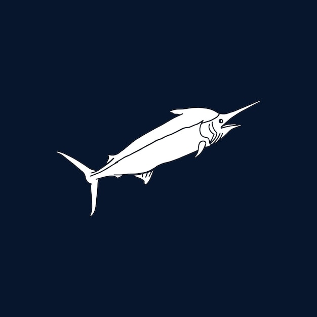 Illustration of marlin fish in hand drawn vintage style