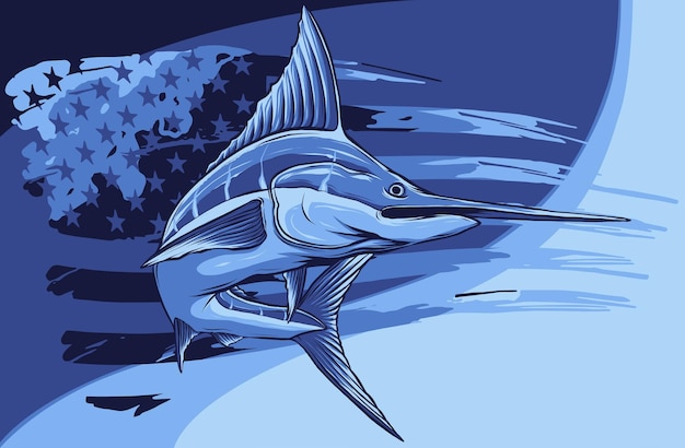 Vector illustration of marlin fish with american flag