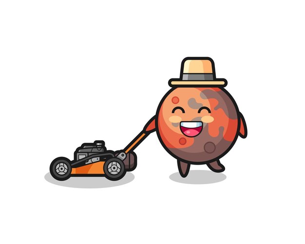 Illustration of the mars character using lawn mower