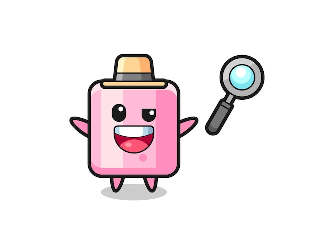 Illustrazione della mascotte marshmallow come un detective che riesce a risolvere un caso