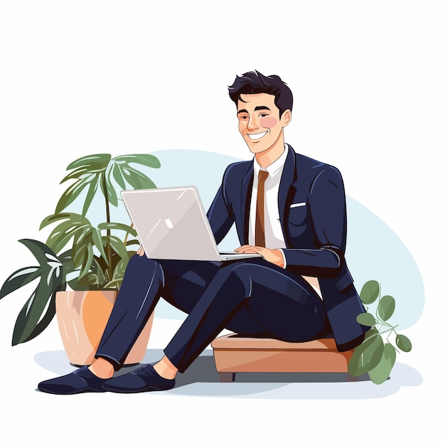 Vector illustration material of business person who works by remote work