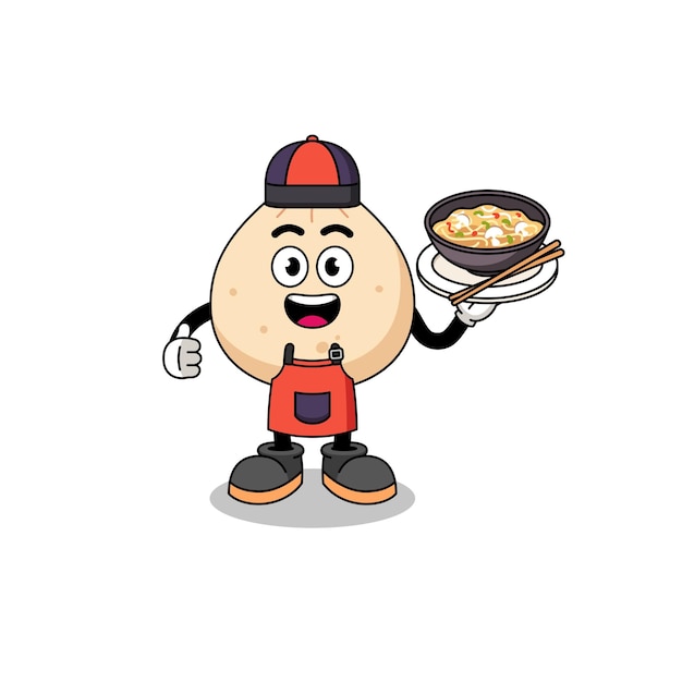 Illustrazione del panino di carne come design del personaggio di uno chef asiatico