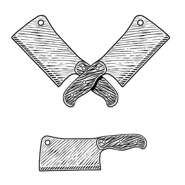 Иллюстрация мясного тесака в стиле гравировки Элемент дизайна для эмблемы этикетки логотипа Значок векторной иллюстрации