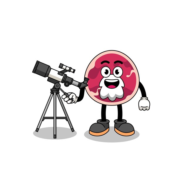 Illustration of meat mascot as an astronomer