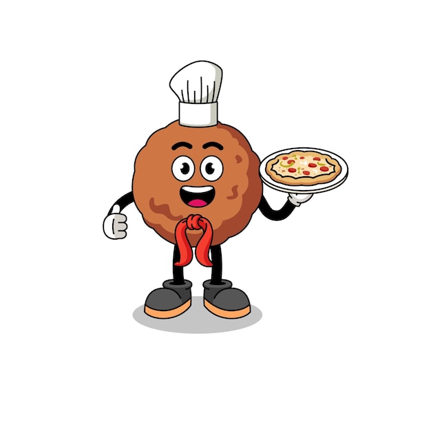 Illustration of meatball as an italian chef character design