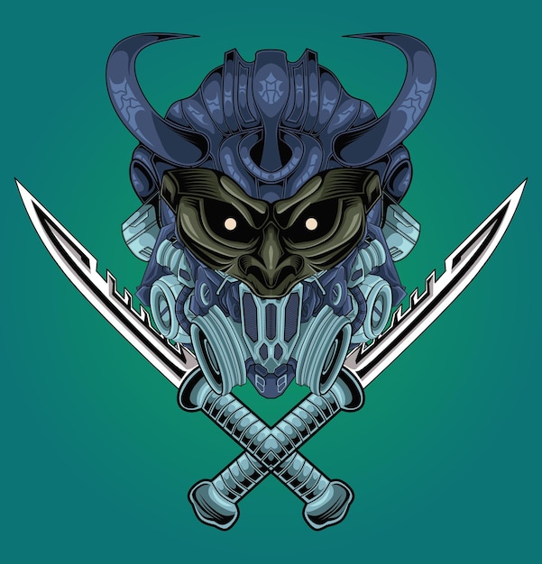 Illustration of mecha demon head with sword