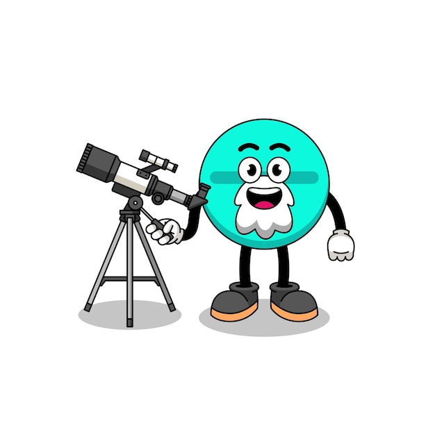 Illustration of medicine tablet mascot as an astronomer