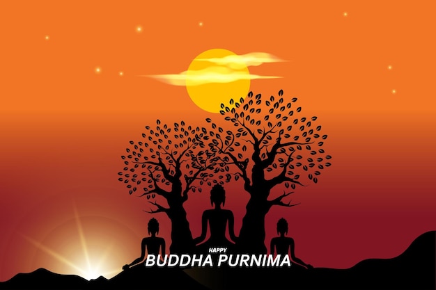 Vector illustration of meditating buddha under a tree