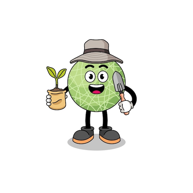 Illustration of melon fruit cartoon holding a plant seed