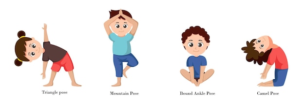 Vector illustration of men and women doing yoga pose exercises