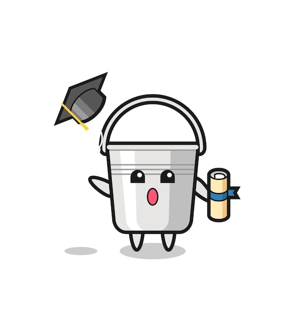 Illustration of metal bucket cartoon throwing the hat at graduation