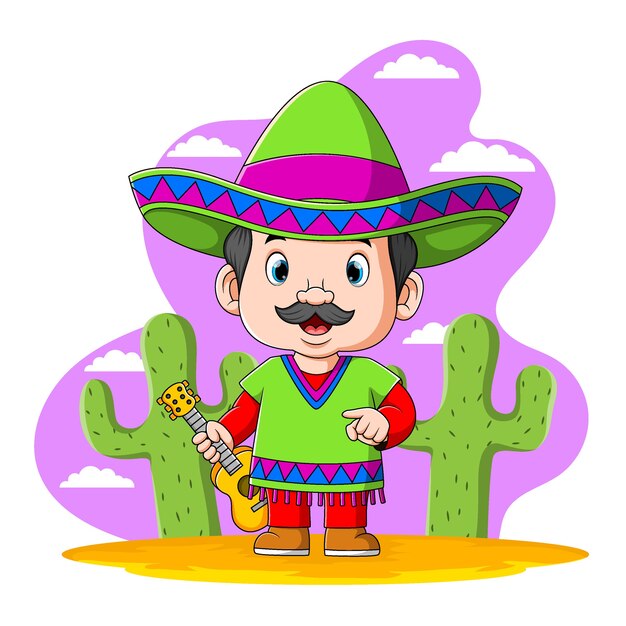 Vector the illustration of the mexican people with green shirt