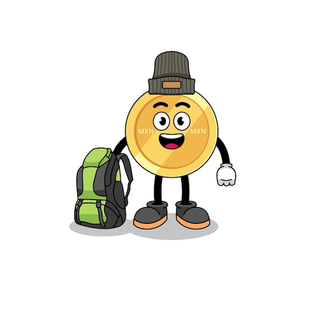 Illustration of mexican peso mascot as a hiker