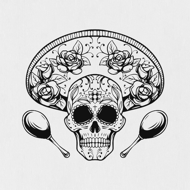 Illustration of mexican skull design for dia de muertos