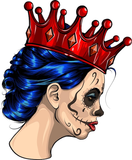 illustration of mexican woman skull with crown