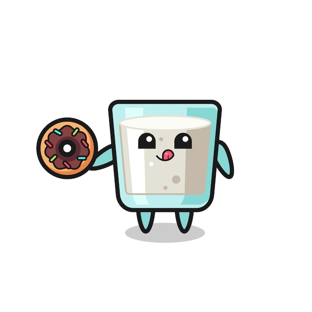 Vector illustration of an milk character eating a doughnut