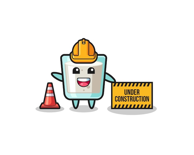 Illustration of milk with under construction banner cute design