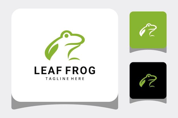 Illustration minimalist stylized cartoon green frog with leaf logo design