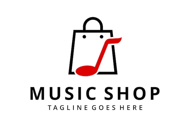 Illustration modern abstract music note sign connect with paper bag logo design template