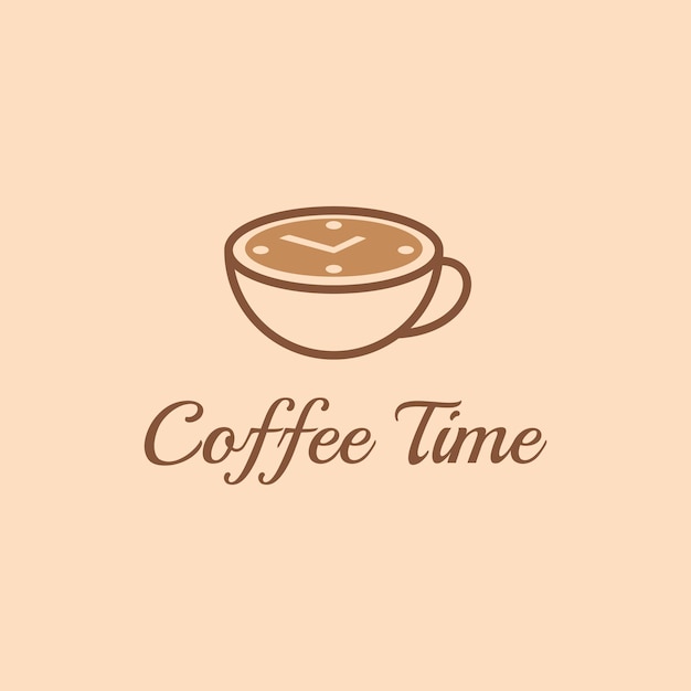 イラスト モダンなコーヒーまたはティー カップと時計の時間記号のロゴのデザイン