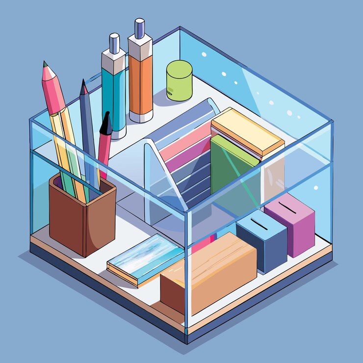 Vector illustration of a modern desk organizer with multiple compartments