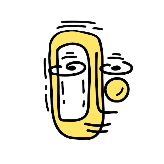 Illustration a modern head yellow color in doodle style